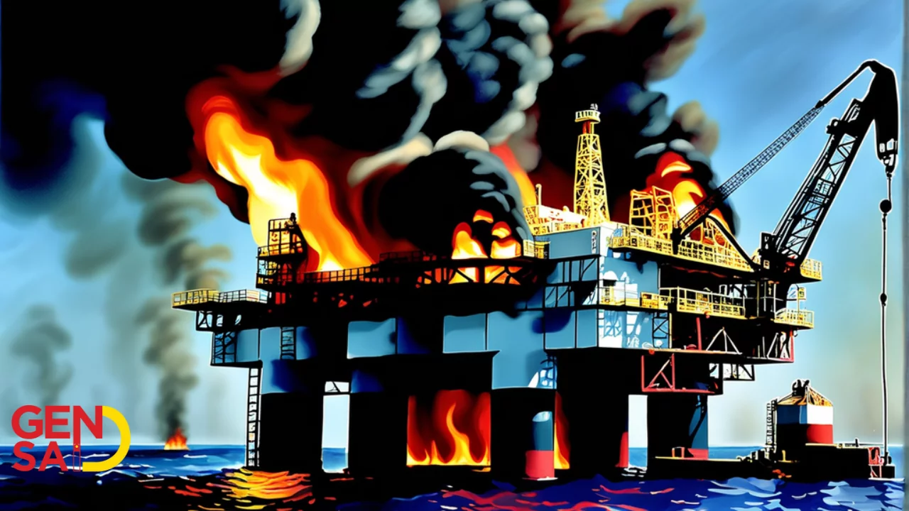 Offshore fire at Pemex's Cantarell Field, Mexico