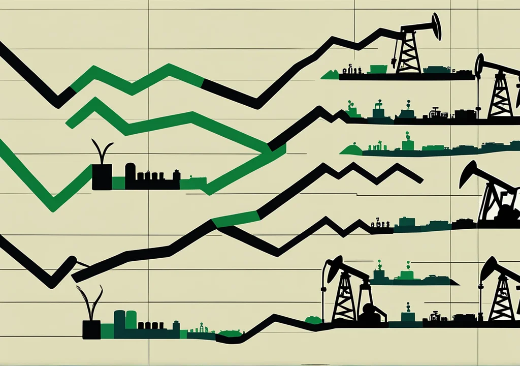 Split-screen image representing the changing landscape of Saudi Arabia's oil exports: declining trend on the left, growth and optimism on the right.