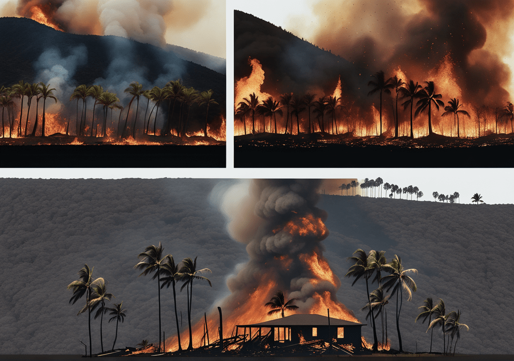 wildfires, juxtaposing destruction and community resilience.